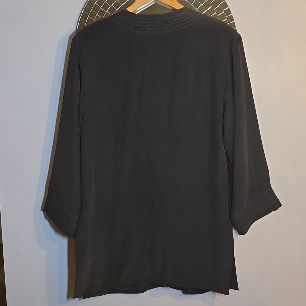 August Silk Silk Embroidered Wide Sleeved Button Front Lined Blouse Jacket NWOT - Picture 9 of 15
